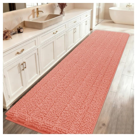 Extra Long Striped Coral Bathroom Rug Mat (70" X 24")
