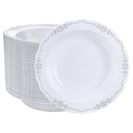 50 Plastic Bowls with Silver Rim