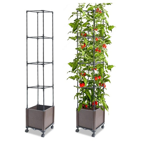 62.2" Raised Garden Bed Planter Box With Trellis