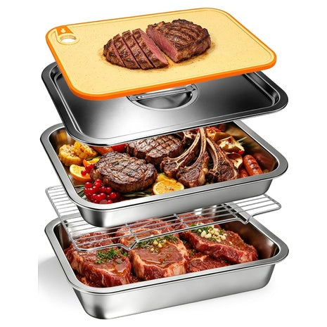 5 In 1 Large Stainless Steel Grill Carry System With Cutting Board
