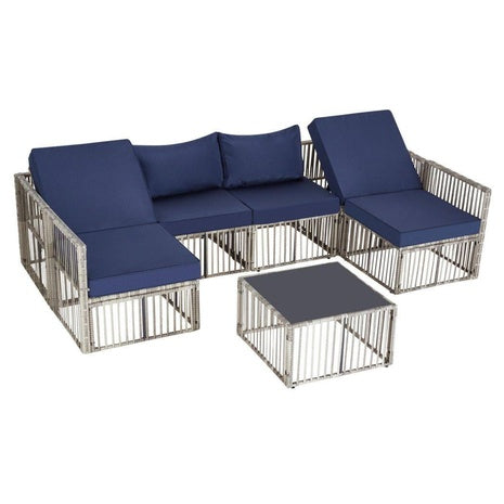 7-Piece JUSKYS New Style Wicker Patio Furniture Conversation Set