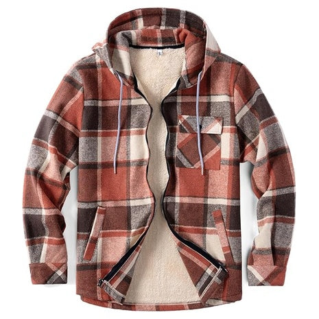 Men's Flannel Fleece Sherpa Lined Plaid Zip Up Shirt Jacket