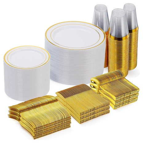 600 Piece Gold Disposable Dinnerware Set