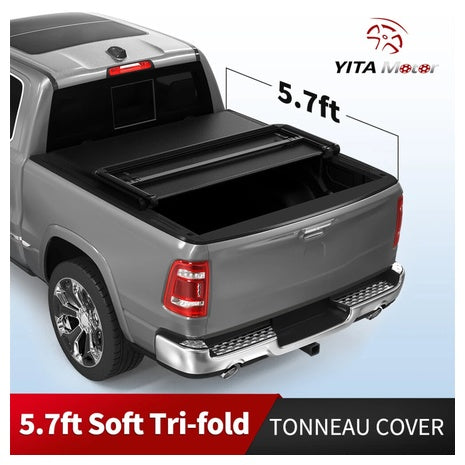 5.7-0FT 68" Tri-fold Tonneau Cover For Truck Bed W/Lamp