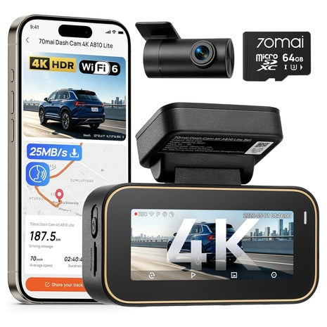 A810 Lite 4K Dash Cam Front and Rear with 64GB MicroSD