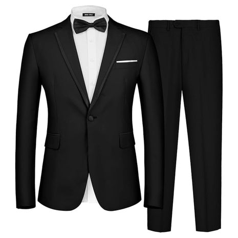 2-Piece Men's One Button Slim Fit Blazer Pants With Bow Tie Set