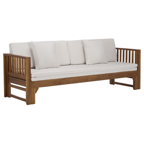 SAFAVIEH Outdoor Napoli Brown & Cream Solid Wood Bench Convertible Daybed