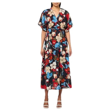 Women's Short Sleeve V-Neck High Waist Chiffon Dress
