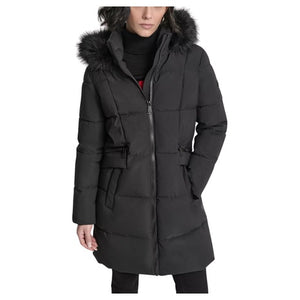 DKNY Women's Hooded Zipper Puffer Coat