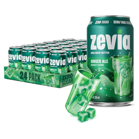 24 Cans Zevia Ginger Ale Zero Sugar Soda