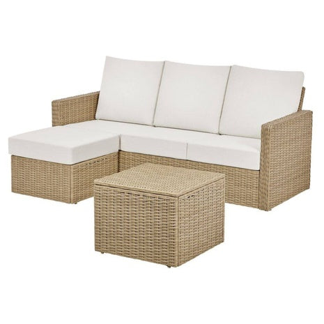 3-Piece Wicker Outdoor Sectional Set With Almond Cushions