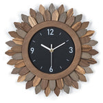 12" Silent Non Ticking Rustic Wood Boho Sunburst Wall Clock