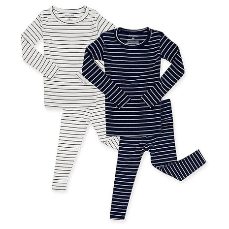 2 Pack of Size 2T Navy, Ivory Ribbed Pajamas