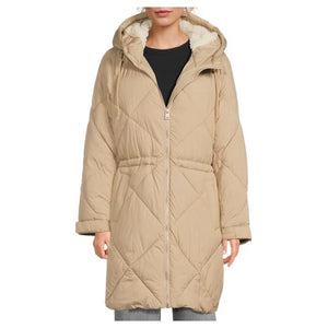 Levi's Women's Diamond Quilted Shearling Faux-Fur Trimmed Longline Coat