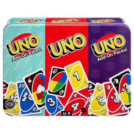 UNO Card Game Set with 2 Add-On Packs & Tin
