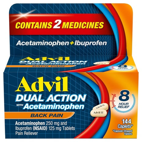 144 Advil Dual Action Back Pain Relief Caplets