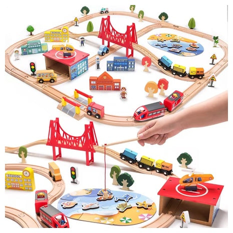 118-Piece Wooden Train Set with Electric Train