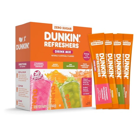 30 Dunkin’ Zero Sugar Refreshers Singles-To-Go Variety Drink Mix Packets