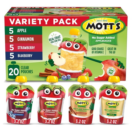 20 Mott's No Sugar Added Applesauce Variety Pouches