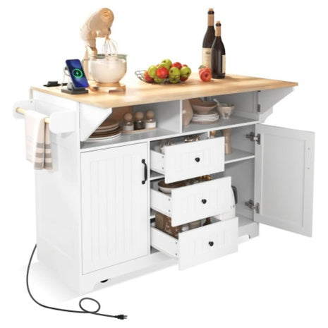 55.7 5-Wheel Rolling Kitchen Cart With 2 Folding Plates