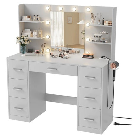 Wade Logan Ragin Makeup Vanity With Usb Power Outlet & Adjustable Light
