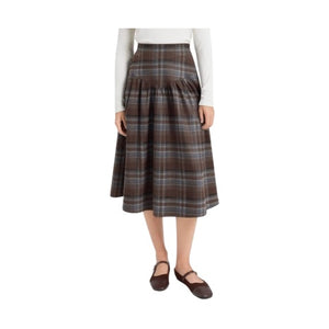 Corduroy Plaid Dropped Waist Skirt