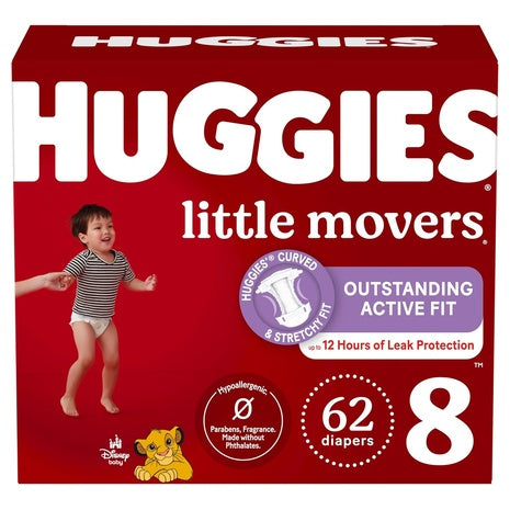 62 Huggies Little Movers Size 8 Diapers