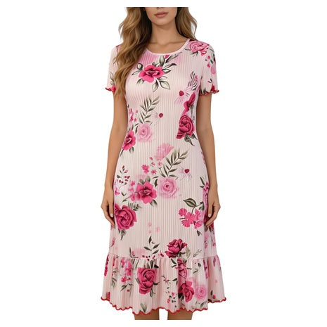 Women's Floral Print Ribbed Nightgown