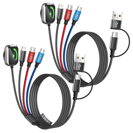 2-Pack 5' 3-in-2 Travel Charging Cables W/ Apple Watch Charger