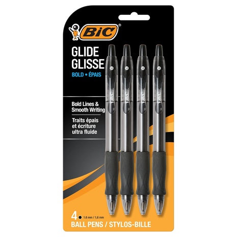 4-Pack BIC Glide Bold Black 1.6mm Ballpoint Pens