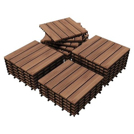 Set Of 27 Yaheetech 12" X 12" Solid Wood Interlocking Deck Tile
