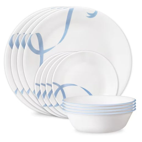 12-Piece Corelle Blue Ribbons Glass Dinnerware Set