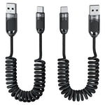 2-Pack 3ft Braided Fast Charging Type C Coiled Cord
