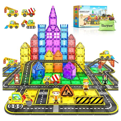 102-Piece Magnetic Tiles Construction Road Set
