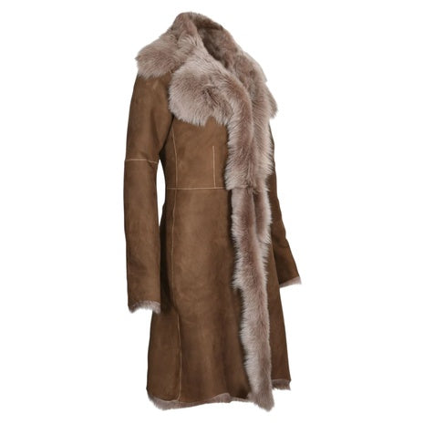 Infinity Leather Womens Beaver Tan Toscana Sheep Suede Leather Trench Coat