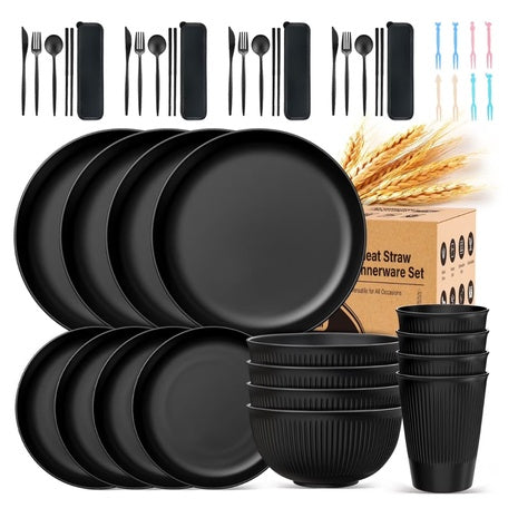 48-Piece Unbreakable Wheat Straw Dinnerware Set