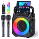 Portable Bluetooth Karaoke Machine with 2 Wireless Mics & LED Lights