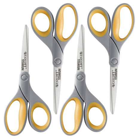 4-Pack Westcott 8" Soft Handle Titanium Bonded Scissors