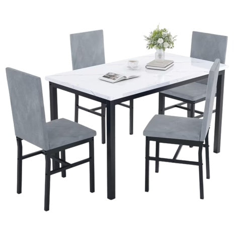 5-Piece White Faux Marble Pattern Dining Table Set (Various)