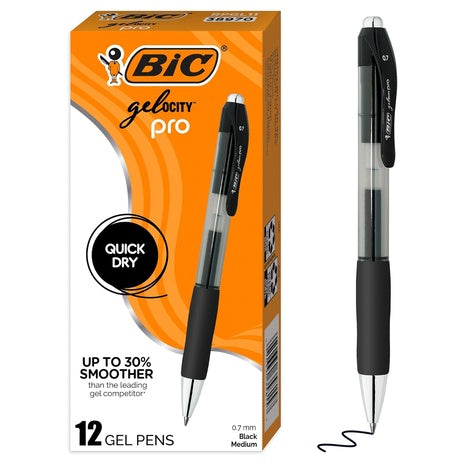 12 BIC Gelocity Pro Retractable Gel Pen