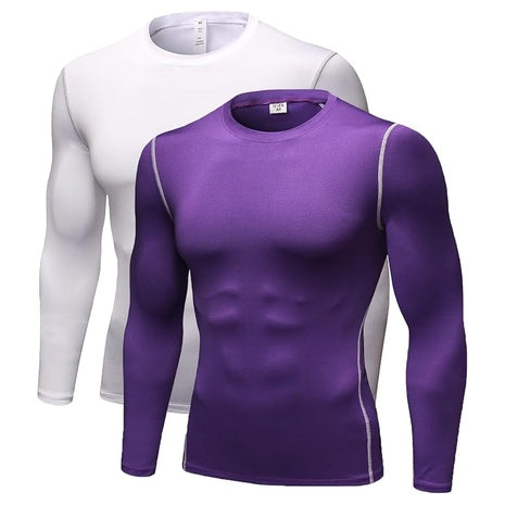 2-Pack Men's Compression Long Sleeve Shirts (White & Purple In Large)
