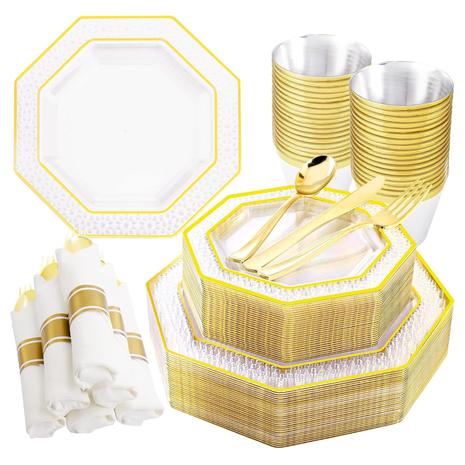 210 Piece Disposable Gold Dinnerware Set