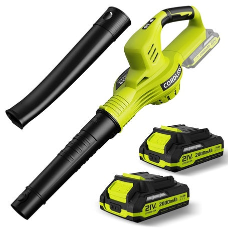 Powerful Cordless Leaf Blower with 2 Batteries & Charger