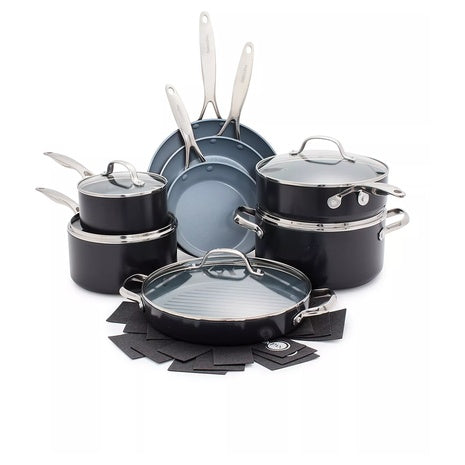 16-Piece GreenPan Valencia Pro Ceramic Nonstick Cookware Set