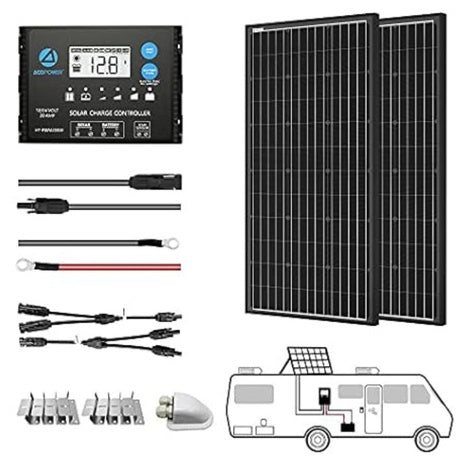 ACOPOWER 200 Watts 12/24 Volts Monocrystalline Panel Solar RV Kits
