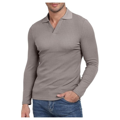 Men's Muscle V Neck Slim Fit Long Sleeve Golf T-Shirts