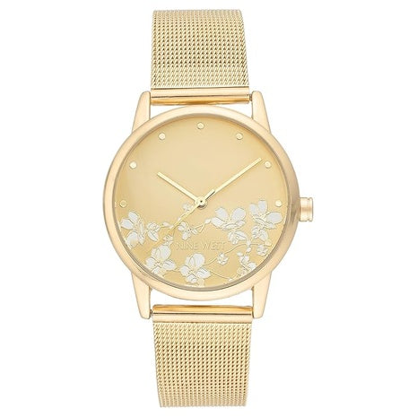 Nine West Women's Floral Dial Mesh Bracelet Watch