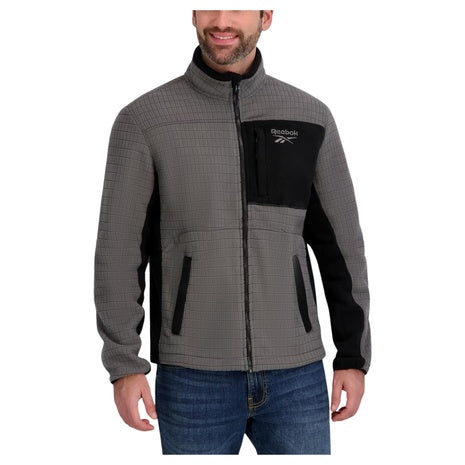 Reebok Men's Mock Neck Zip-Up Grid Polar Fleece Shell Jacket