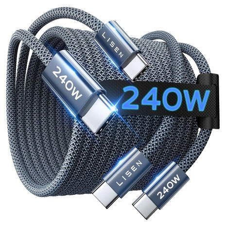 2-Pack 240W Lisen 6.6-Ft USB-C Cables