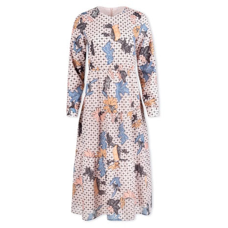 Tiered Printed Midi Tassel Neck Dress